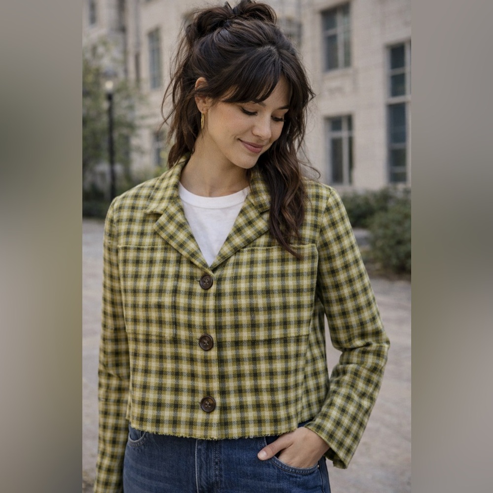 RACHEL Rachel Roy Plaid Blazer - Green and Yellow
